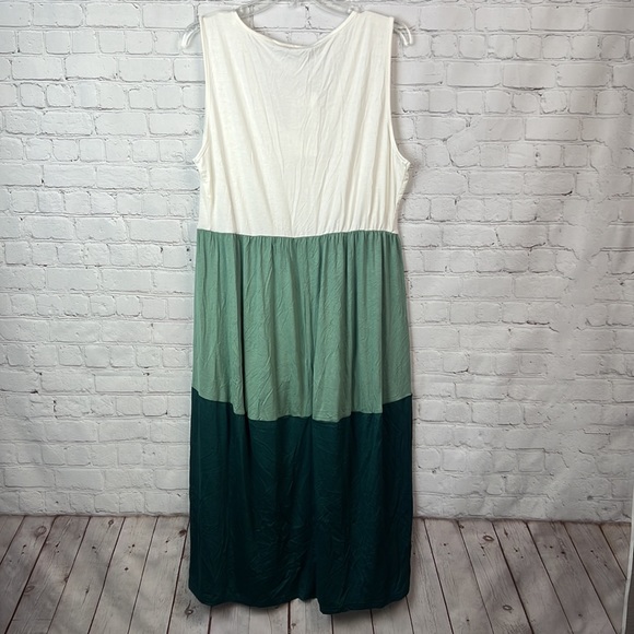 BloomChic Green & Ivory Colorblock Tiered Dress Size 10 - Picture 5 of 5